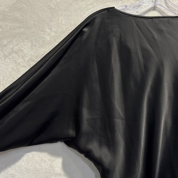 St. John Satin Black Blouse Knit Trim Cowl Neck Dolman Sleeve Top Size Medium - Picture 9 of 16